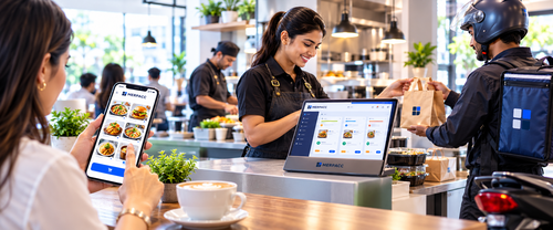 Customer ordering food from a mobile phone